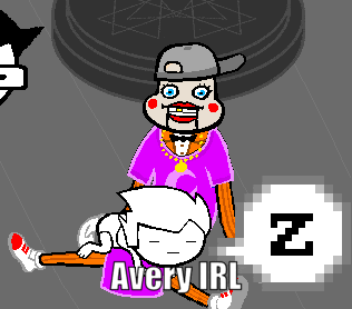 a cartoon character named avery irl is laying on the ground