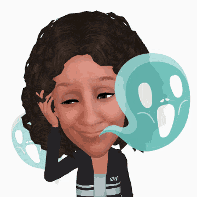 a cartoon drawing of a girl with a ghost behind her