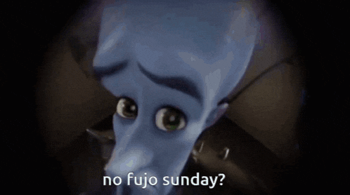 a cartoon character with the words no fujo sunday on the bottom