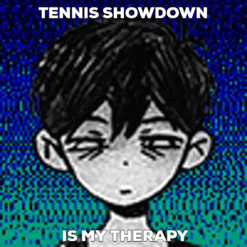 a black and white drawing of a boy with the words tennis showdown is my therapy