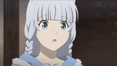 a girl with white hair and blue eyes has a braided hairstyle