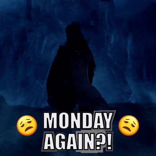 a poster that says monday again next to a man