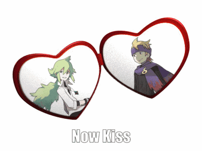 a picture of two hearts with the words now kiss on the bottom
