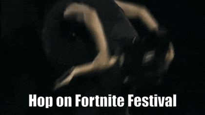 a person playing a guitar with the words hop on fortnite festival written below them