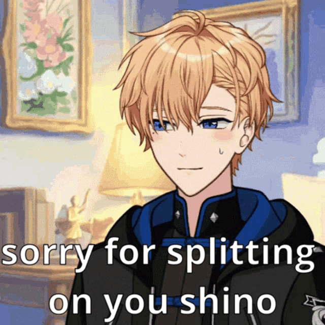 a cartoon character says " sorry for spitting on you shino "