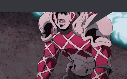 a cartoon character with a red and white outfit and a black face