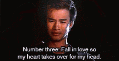 two girls are crying with the words number three fall in love so my heart takes over for my head written below them
