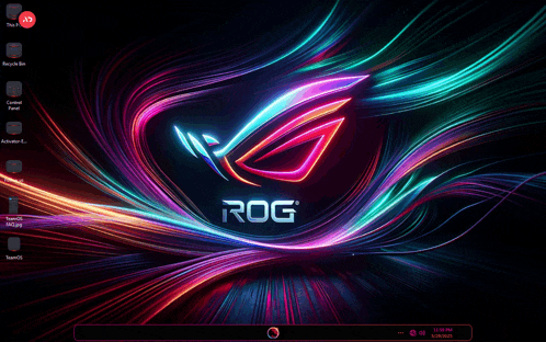 a computer screen shows a colorful background with the word rog on it