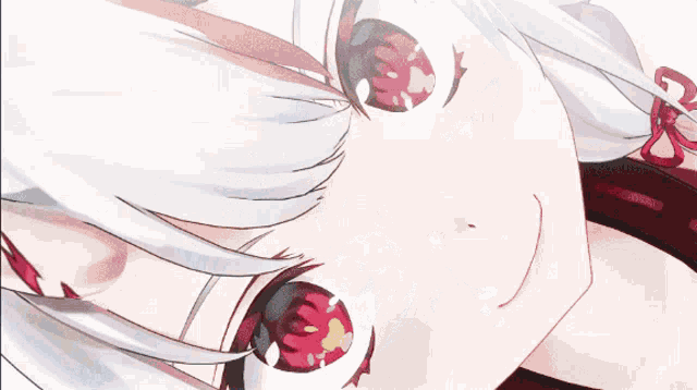 an anime girl with white hair and red eyes