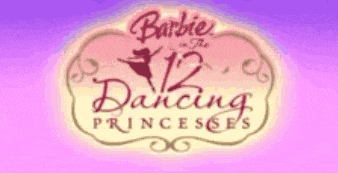 a logo for barbie 's 12 dancing princesses with a ballerina on it