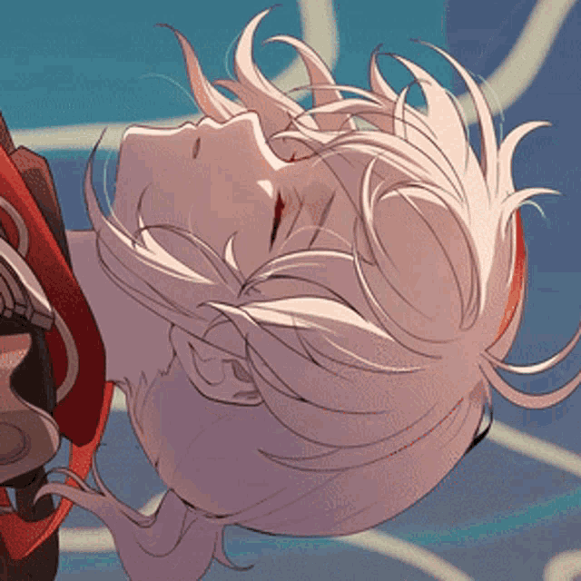a drawing of a person with white hair and a red shirt