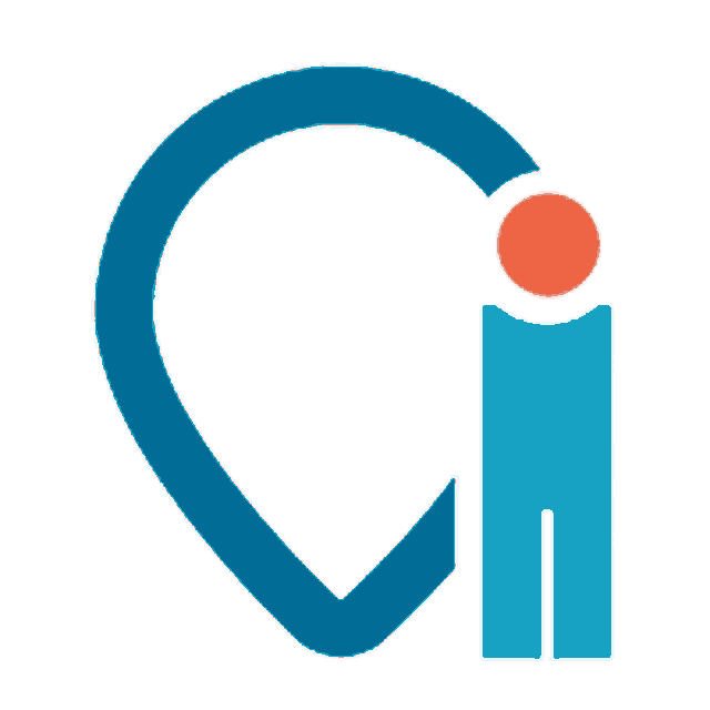 a blue and orange logo with the letter i