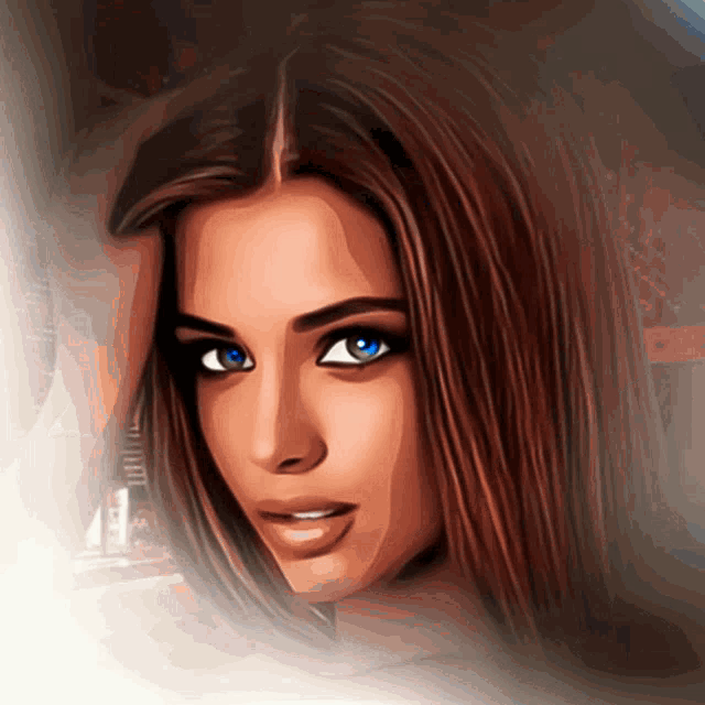 a drawing of a woman with blue eyes