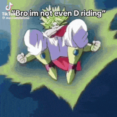 a cartoon character says " bro im not even d riding " while flying through the air