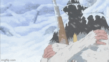 a man in a fur coat is holding a rifle in the snow .