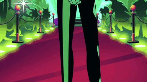 a cartoon drawing of a red carpet with a person standing on it