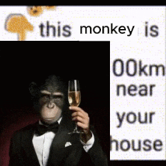 a chimpanzee in a tuxedo is holding a glass of champagne