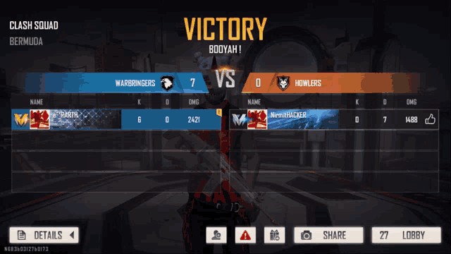 a screenshot of clash squad bermuda showing the victory