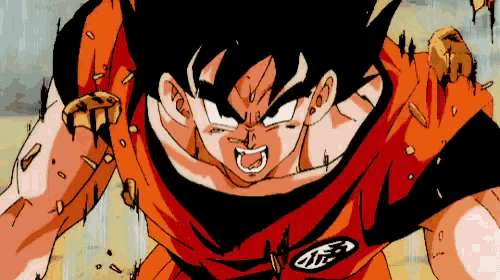a close up of a cartoon character with a dragon ball logo on his chest