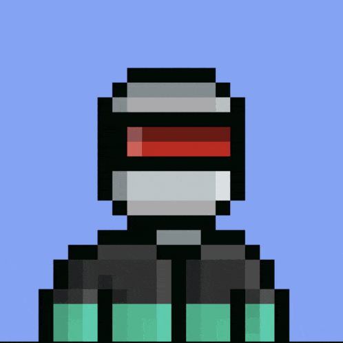 a pixel art of a person wearing a helmet