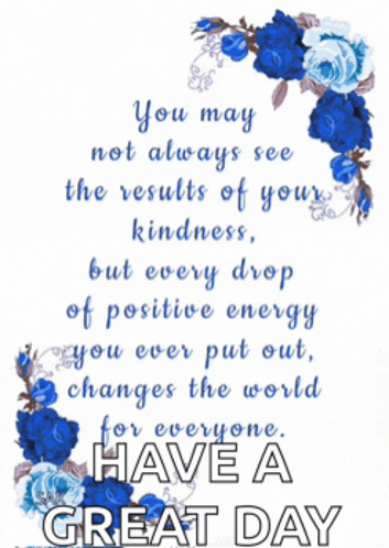 a greeting card with blue flowers and a quote