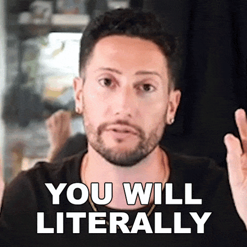 a man with a beard is making a funny face and saying you will literally .