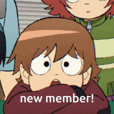 a cartoon character with a surprised look on his face and the words " new member " below him