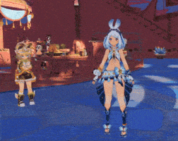 a girl with white hair is dancing in a room