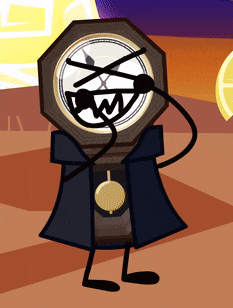 a cartoon character with a clock face and arms
