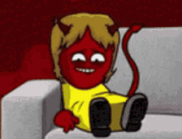 a cartoon devil is sitting on a couch with a tail