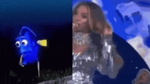 a picture of a fish next to a picture of a woman in a dress