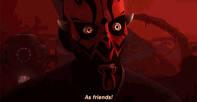 a cartoon character says " as friends " in a dark background