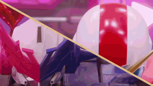 a red white and blue object with a yellow line