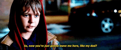 a girl in a hooded jacket says " so now you 're just gonna leave me here like my dad ? "