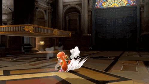 a video game character is flying through the air
