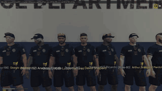 a group of police officers standing in front of a police department