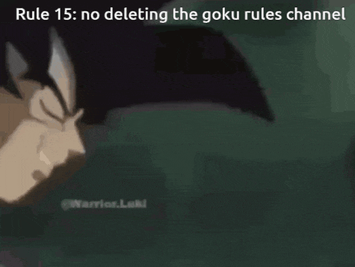 a cartoon of a man with the words rule 15 : no deleting the goku rules channel