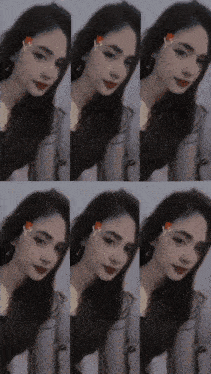 a collage of images of a woman 's face with a flower in her hair