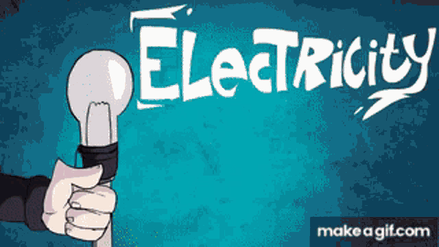 a person holding a light bulb with the word electricity written in white