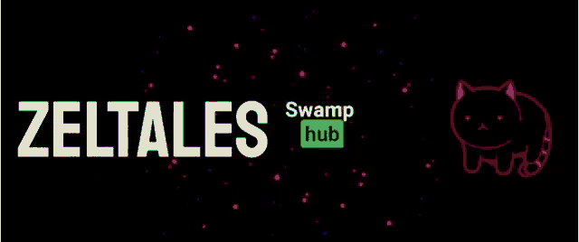 a black background with yellow cats and the words zeltales swamp hub on it