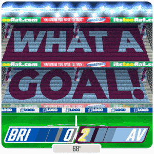 a scoreboard shows the score of bri 0 2 av