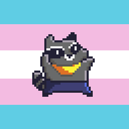 a pixel art of a raccoon wearing sunglasses on a pink and white background