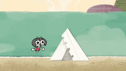 a cartoon drawing of a person and a tent with the word doodle above it
