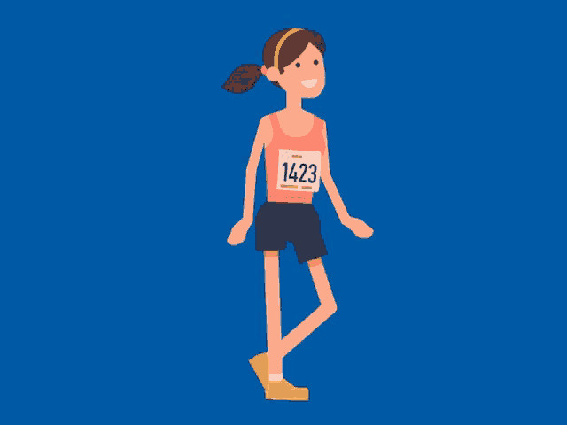 a cartoon illustration of a runner with the number 1423 on her chest