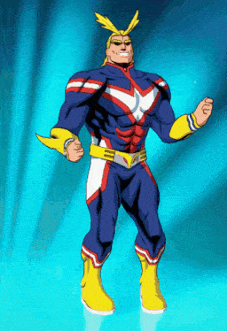 all might from my hero academia is standing with his fist in the air