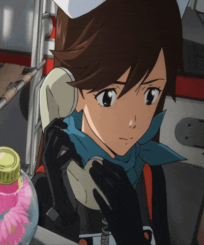 a cartoon character is talking on a phone next to a jar of flowers