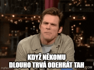 a man is making a funny face with the words kdyz nekomu dlouho trva odehnat tah