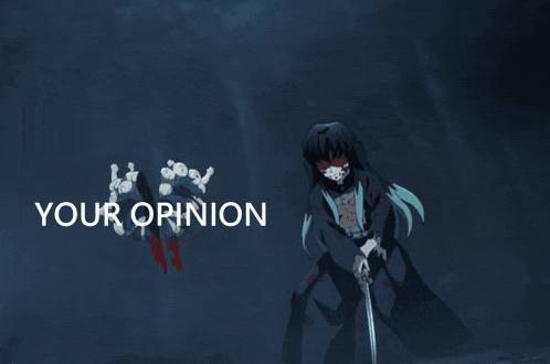 a blue background with a cartoon character and the words " your opinion "