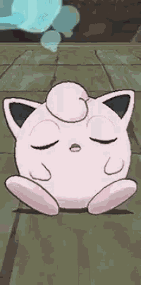 jigglypuff is sitting on the ground with his eyes closed .