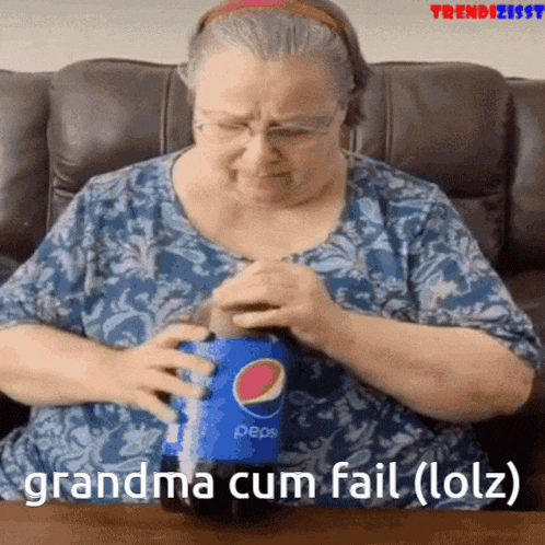an older woman is opening a pepsi bottle